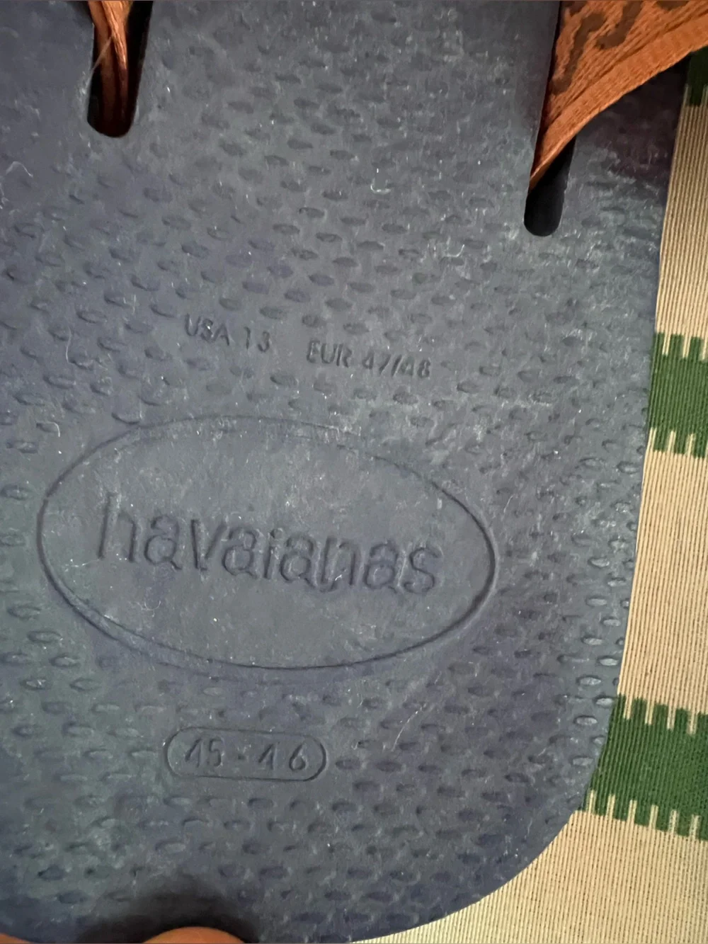 Havaianas Men's Navy and Brown Leather-Trim Flip Flops nwt sz 13